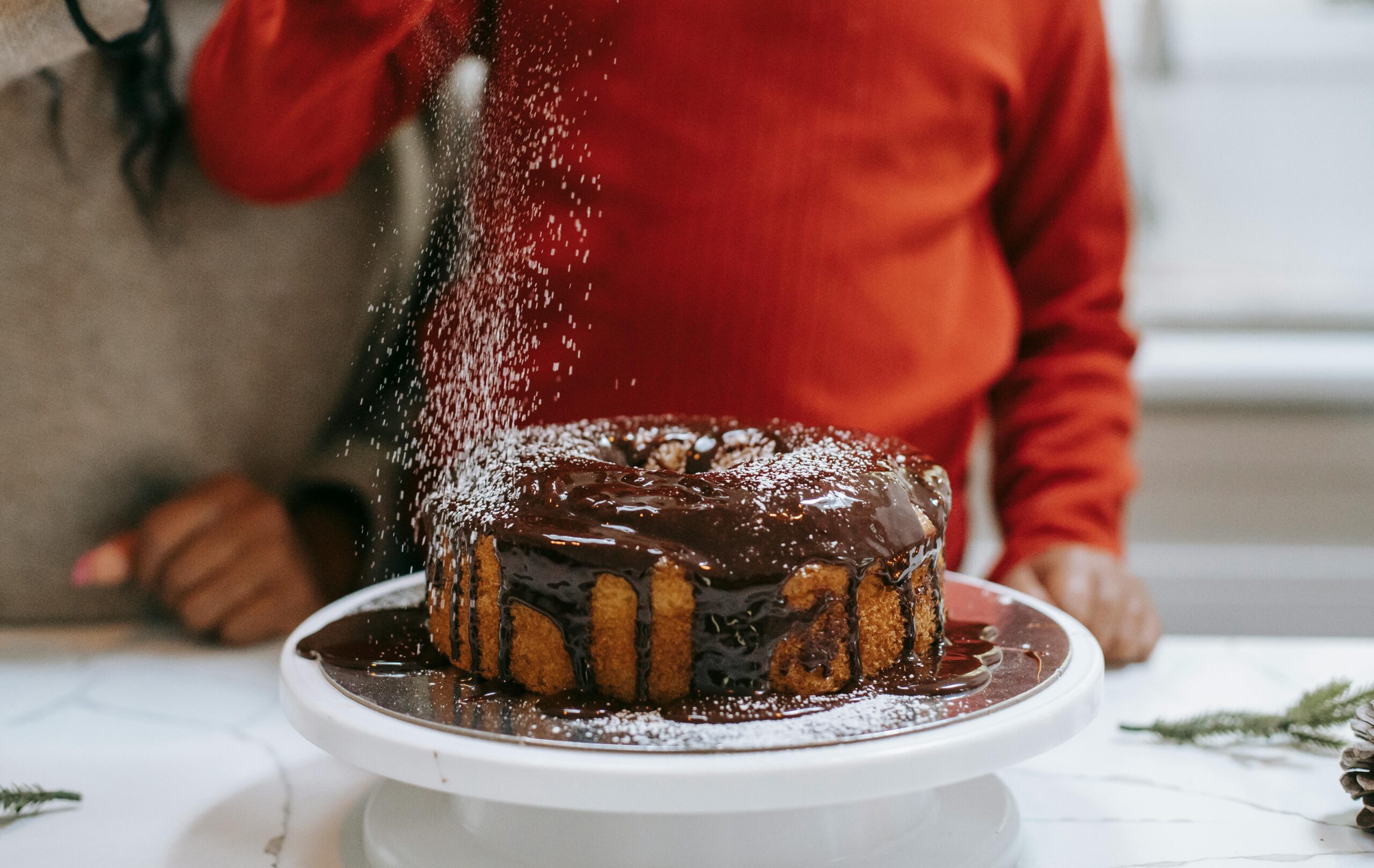 Bundt cake with chocolate drizzle