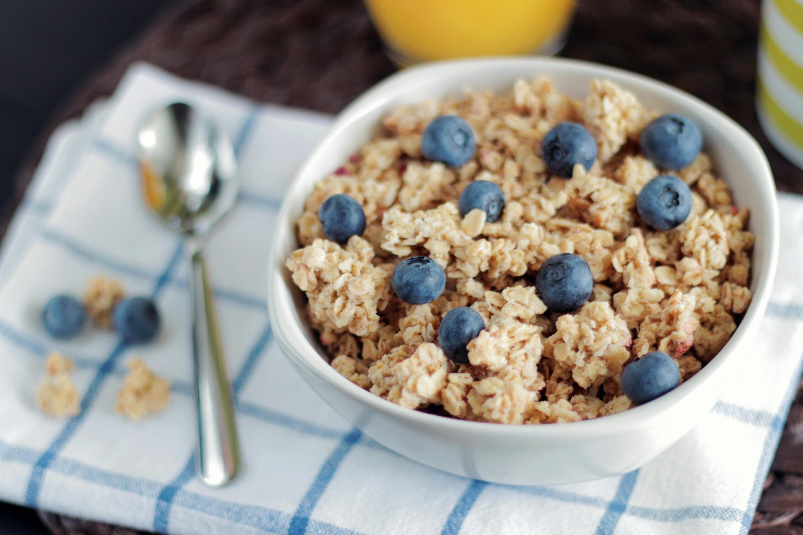 Bowl of granola with blueberries